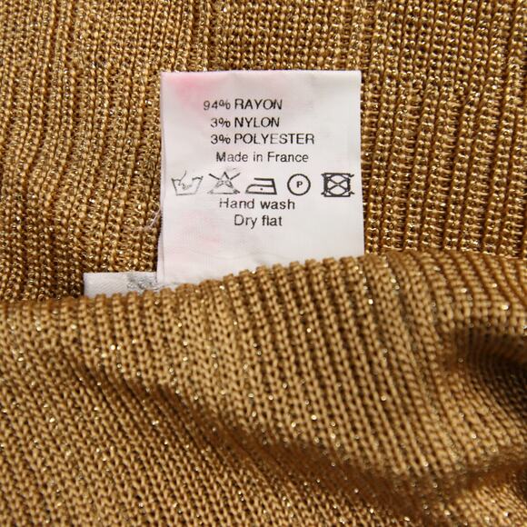 Vertigo Tank Top Gold Metallic Ribbed Knit Spaghetti Straps Rayon Nylon Size T1 - Picture 8 of 9